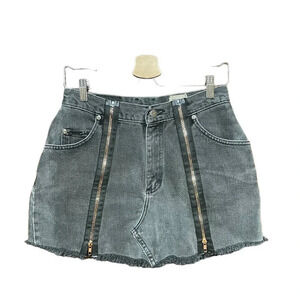 Furst Of A Kind‎ Black Gray Zipper Front Denim Skirt Size 28 / US 6